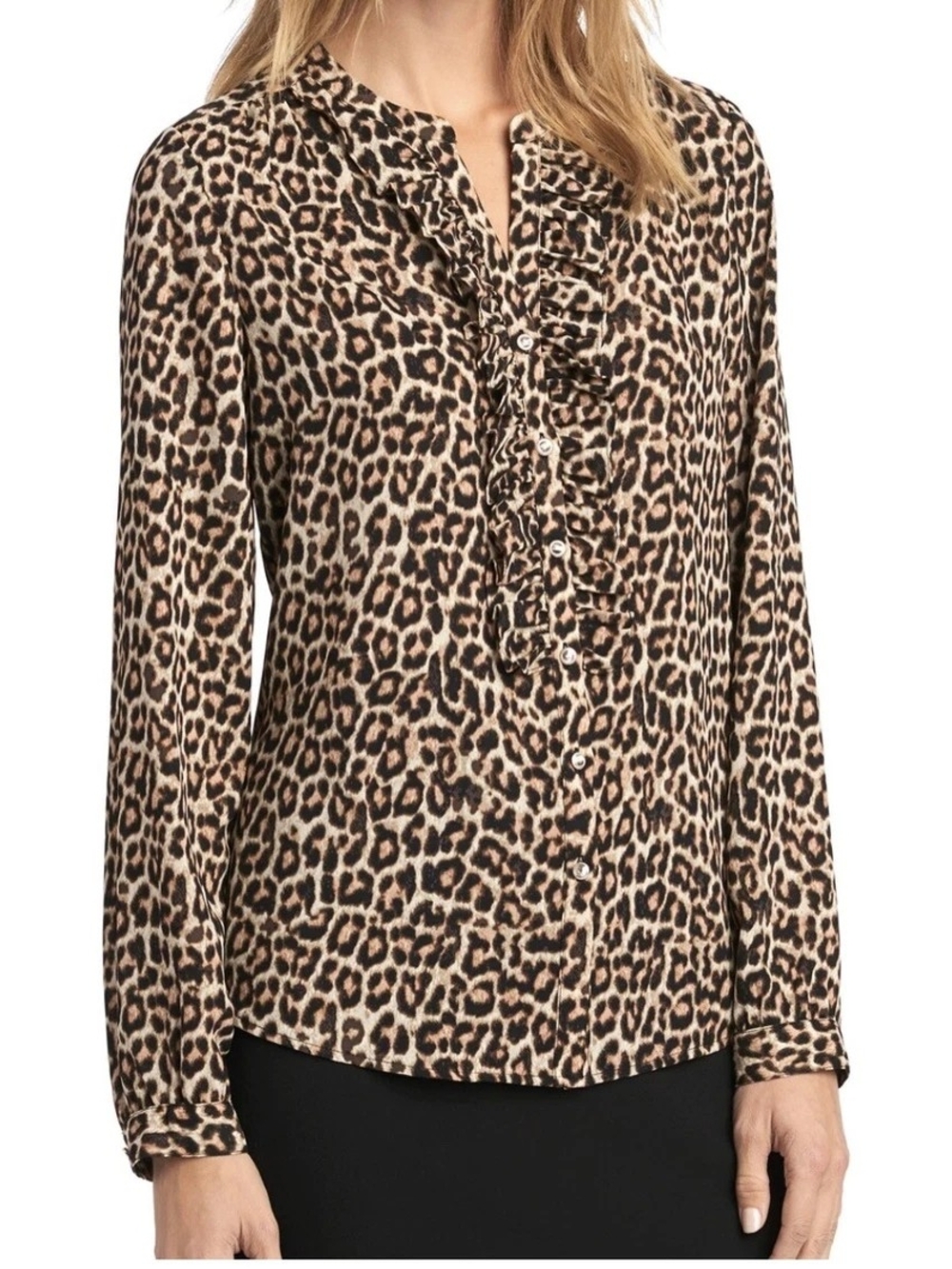 Karl Lagerfeld Leopard Print Ruffle Front Blouse